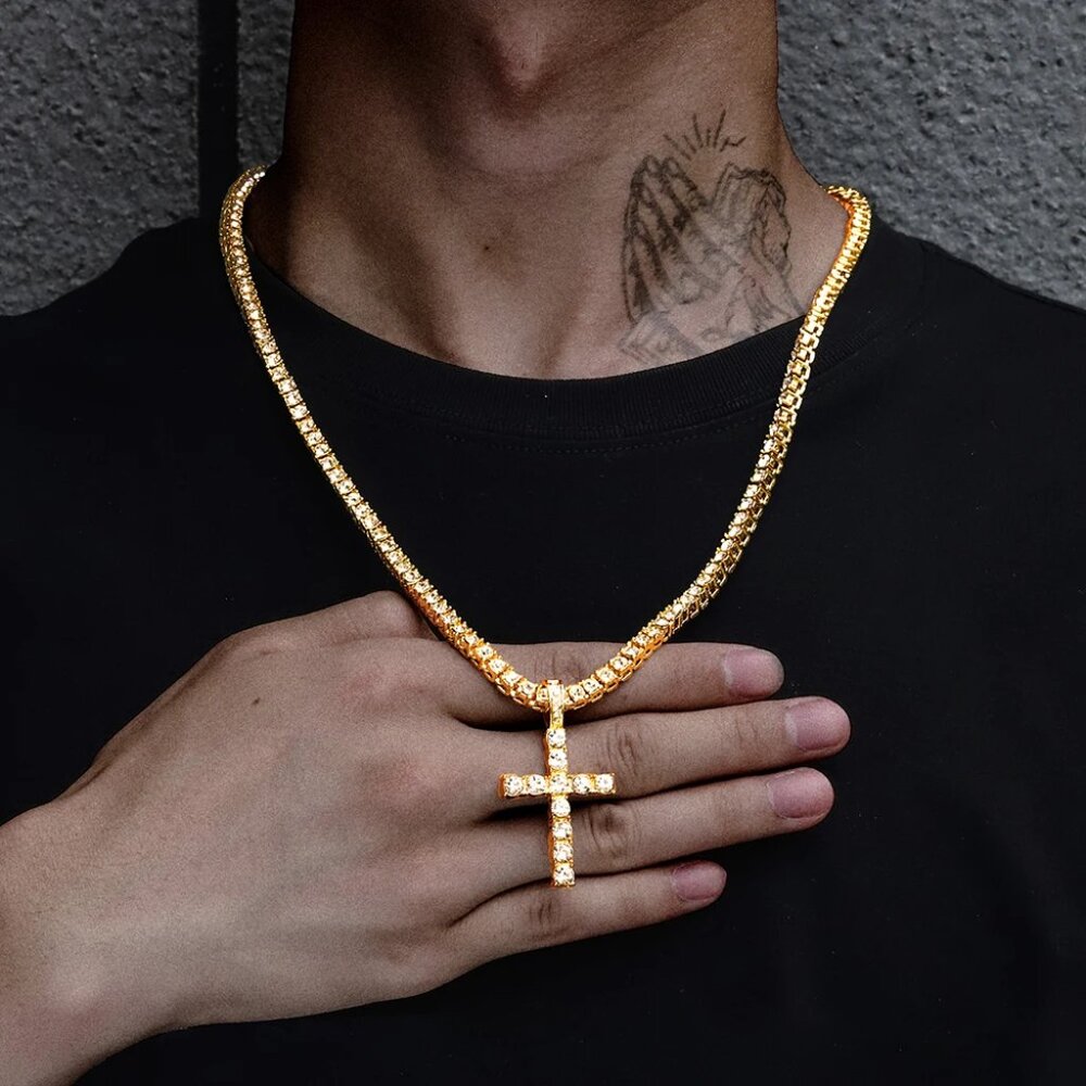 ⭐ Large 24" Cross & Diamond Infinity Necklace With 4mm Diamonds 18k Gold Pltd ⭐ - Picture 2 of 8
